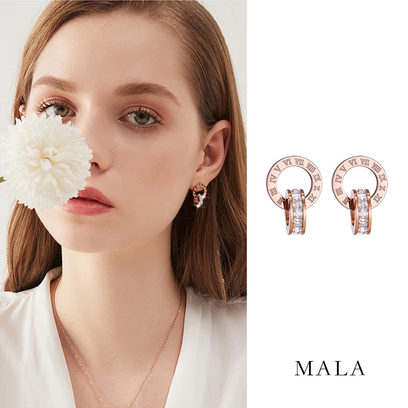 Anting Bahan Titanium Steel Warna Rose Gold Gaya Korea Untuk Wanita