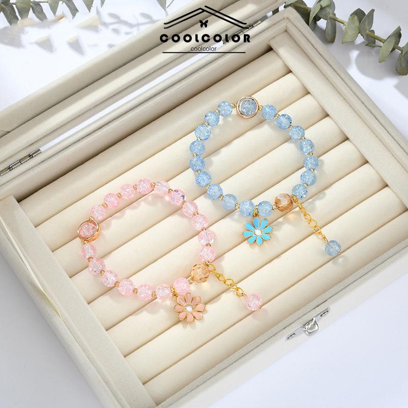 Murah❤️Gelang Manik Kristal Daisy Gelang Liontin Pacar Mahasiswa Perhiasan Gelang Menggemaskan Korea Gaya Fashion Aesthetic Warna-warni Untuk Wanita Perhiasan Aksesoris Hadiah Ulang Tahun Kado