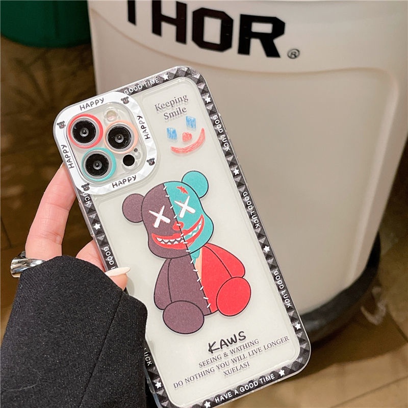 Jahitan Transparan Desain Beruang IPhone 13 11 12 Pro Max ProMax 7 8 Plus X Xs Soft Case Anti Jatuh Iws8