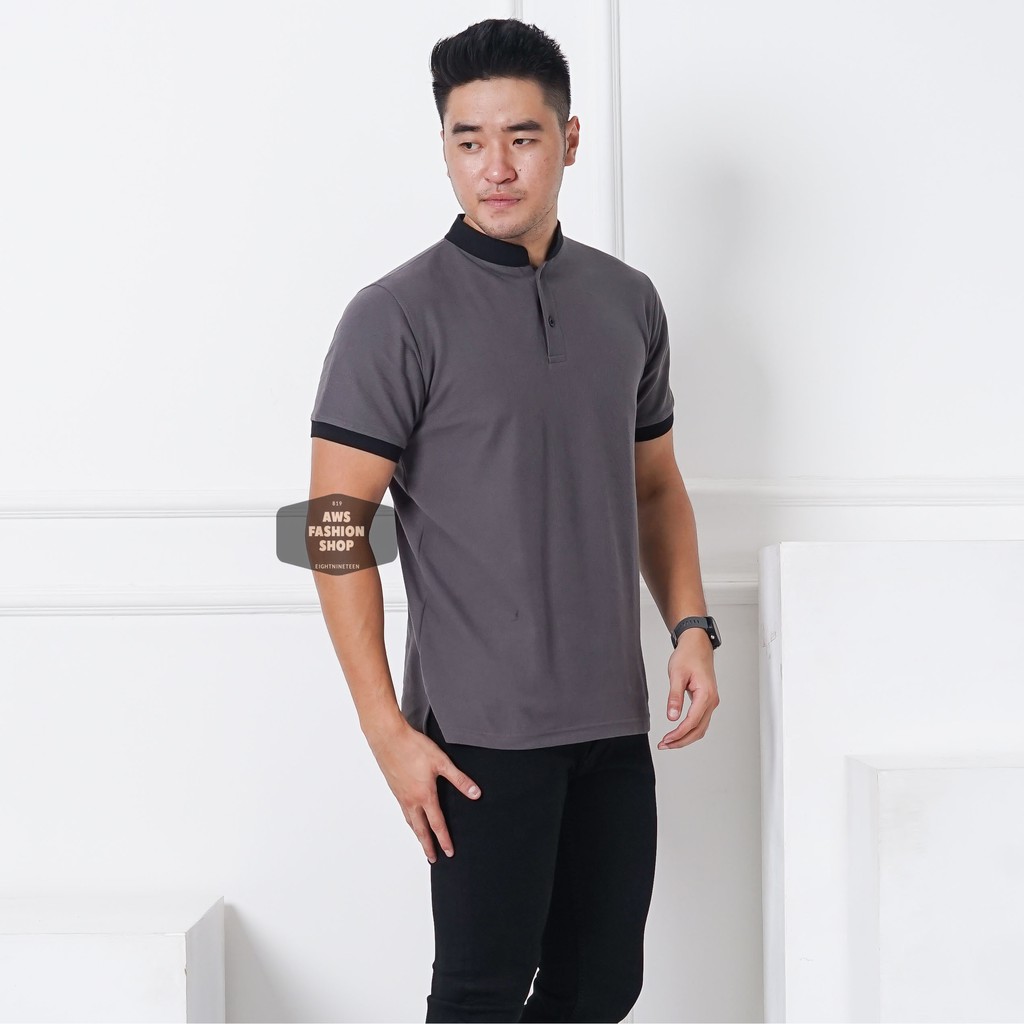 Kaos Polo Pria Polo Shirt Kerah Shanghai Polos Abu Tua Lengan Pendek BIG SIZE JUMBO XXL / 3XL