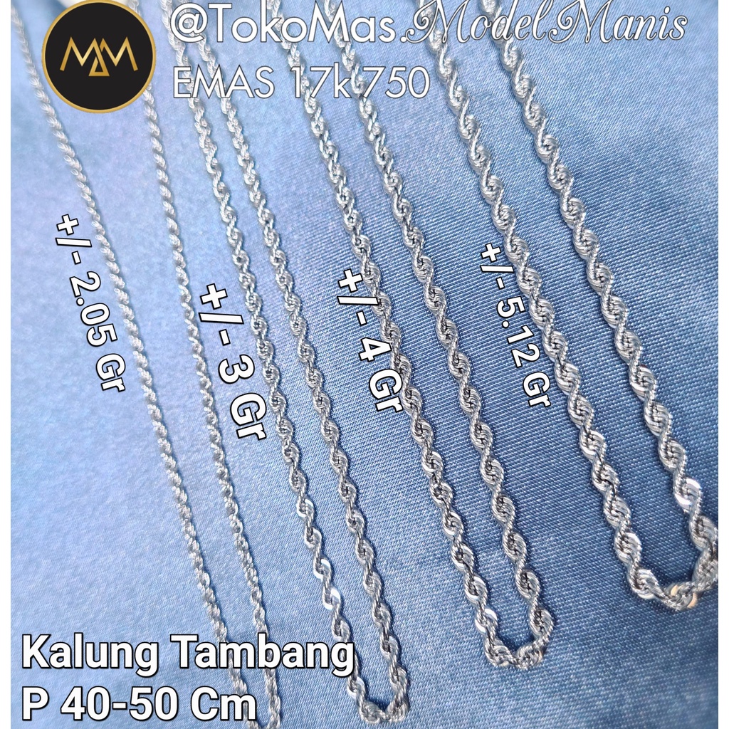 Kalung Tambang emas putih 750 kadar 17k