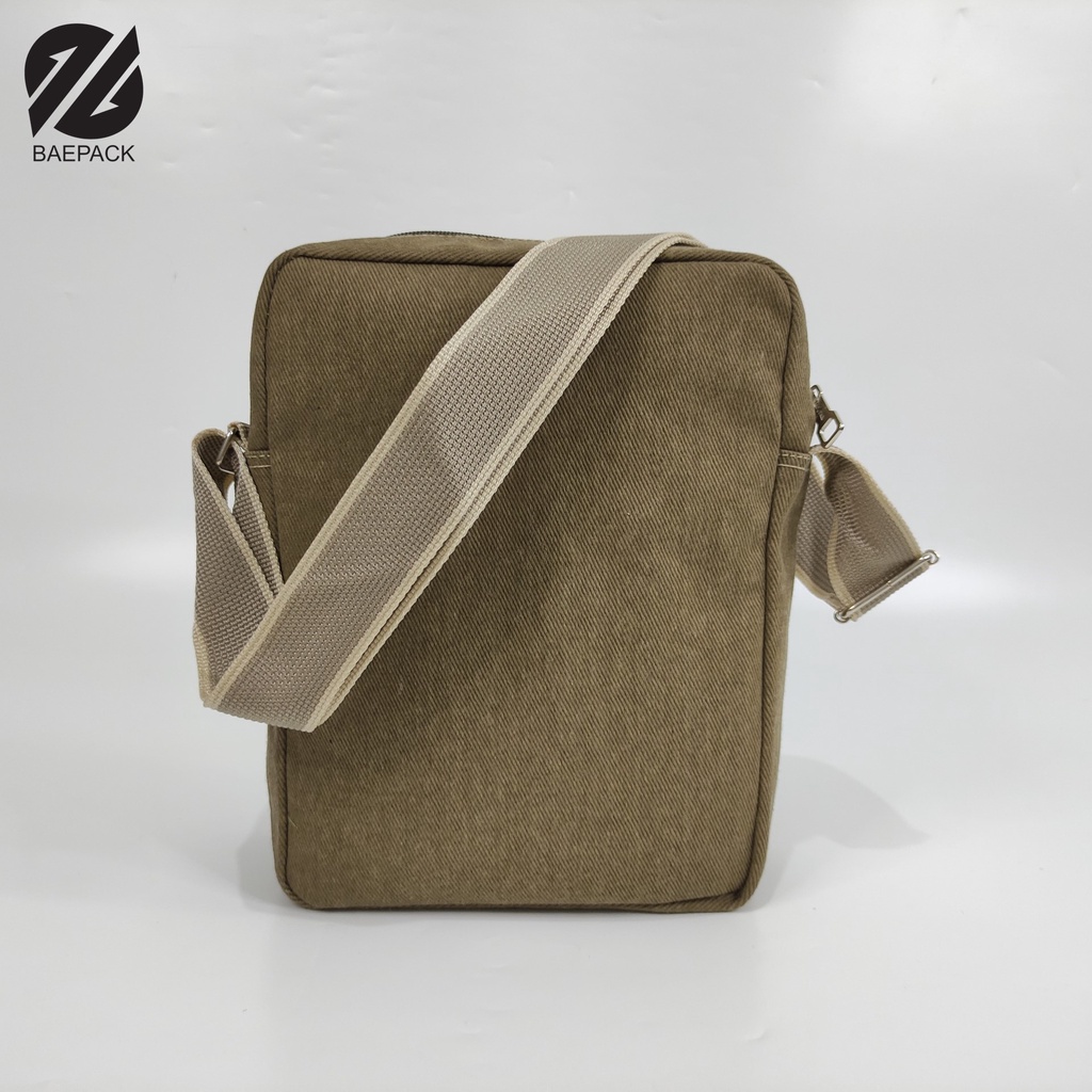 Tas Selempang Kanvas Cowok Dengan Lubang Headset Argo Khaki Original Baepack / Tas Bahu Pria / Tas Canvas Terbaik Produsen Bandung