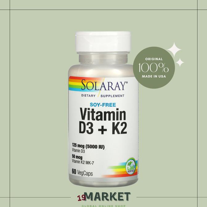 Vit d3k2 Solaray Vit d Vitamin D3 + K2, 125 mcg (5000 IU), 60 VegCaps