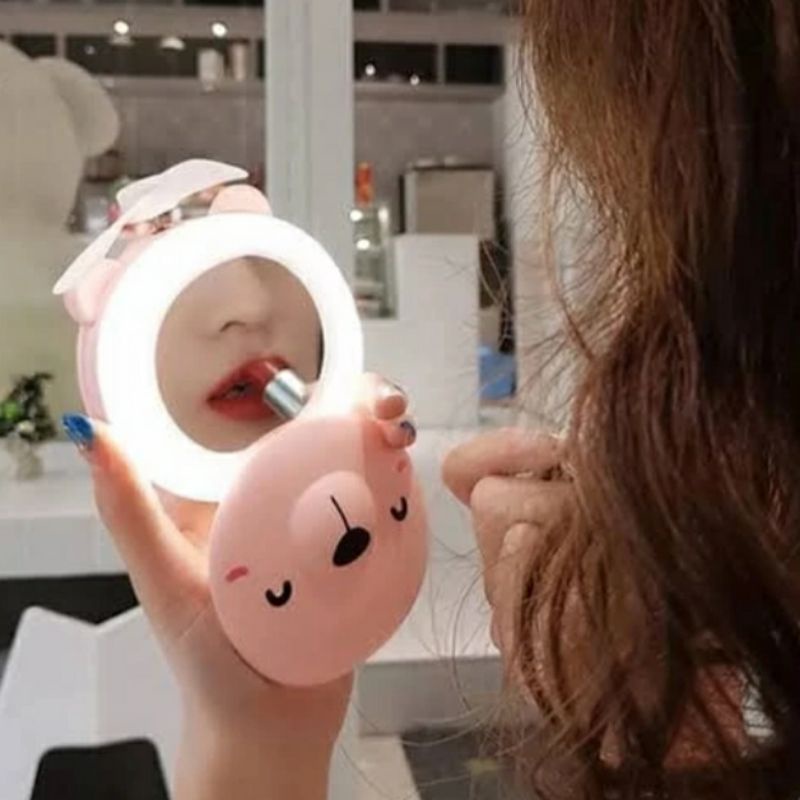 Kipas angin cermin mini fan portable LED karakter Bear