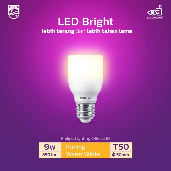 Philips Lampu LED Bright 9W Kuning E27 Bohlam LED 9 Watt WWL 3000k