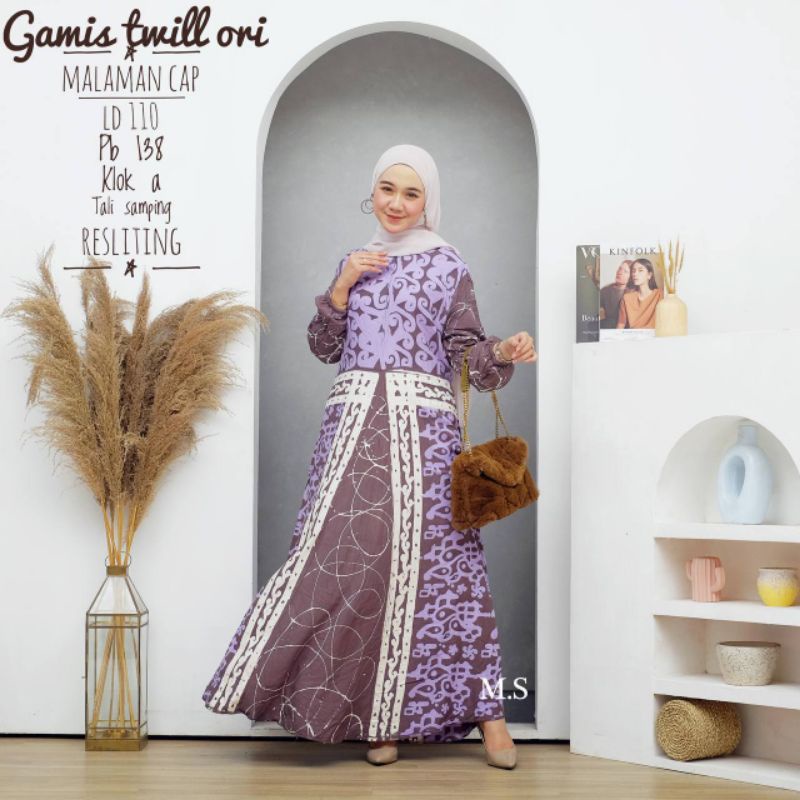 Gamis Twill Ori Batik Cap Malaman Syar'i Busui Friendly