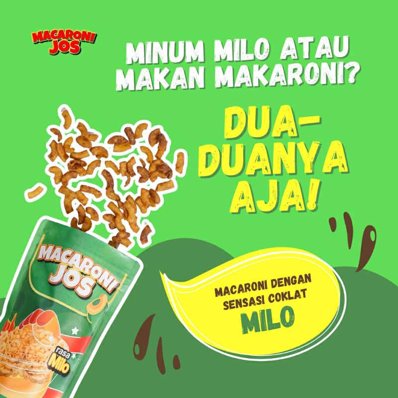 

camilan kekinian makaroni jos rasa milo