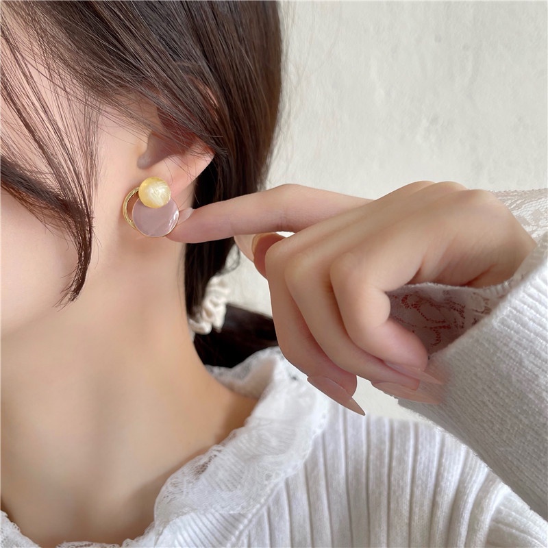 Anting stud S925 silver needle Bentuk Lingkaran Tidak Teratur Gaya Korea Untuk Wanita