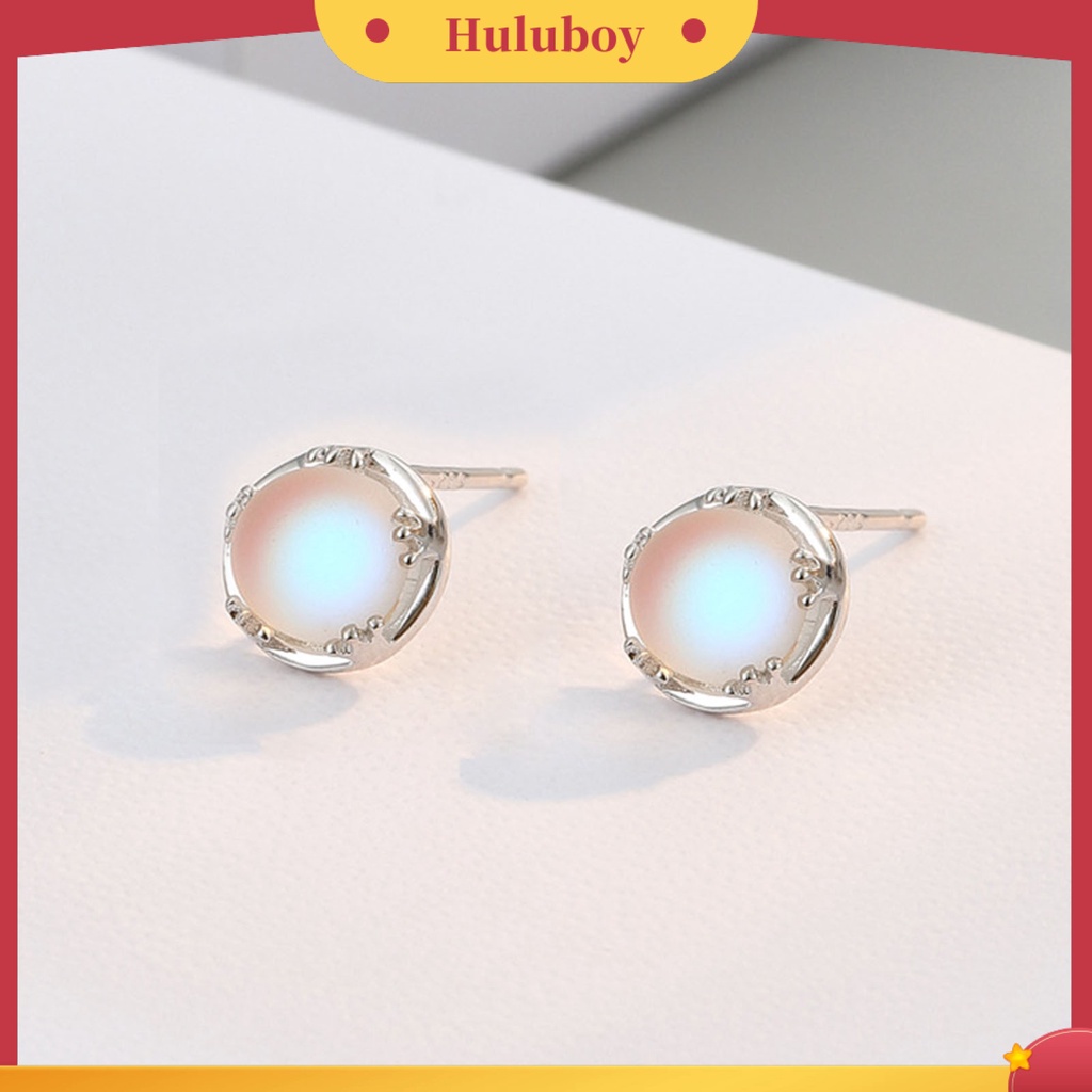 Hu Hu Hu Hu Hu Alat Bantu Pasang Kacamata♡ 1 Pasang Anting Stud SILVERHOO 925 Bentuk Bulat Aksen Batu Bercahaya Anti Deform Untuk Wanita