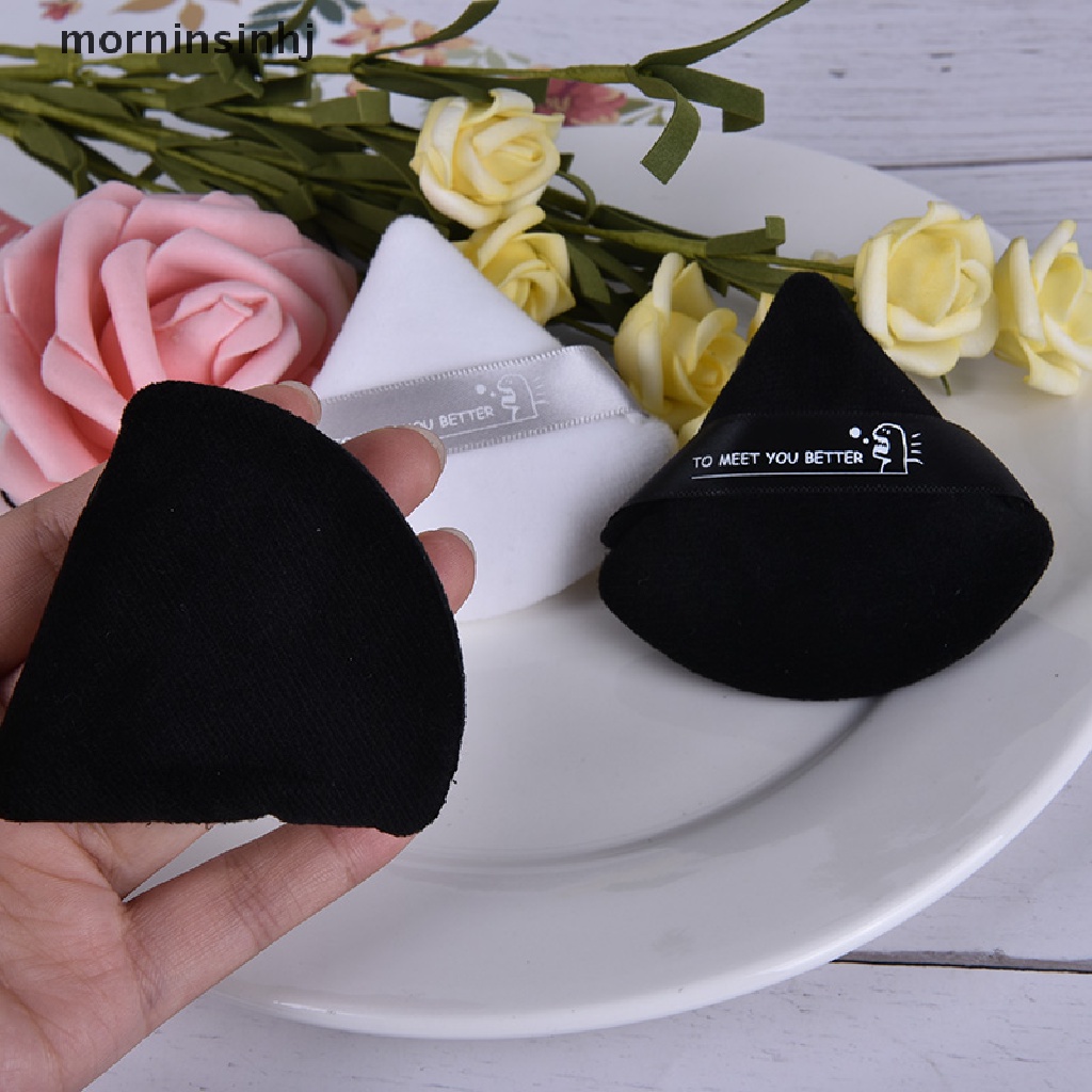 Mornin 2pcs Spons Makeup Mini Portable Bentuk Segitiga Bahan Velvet Lembut