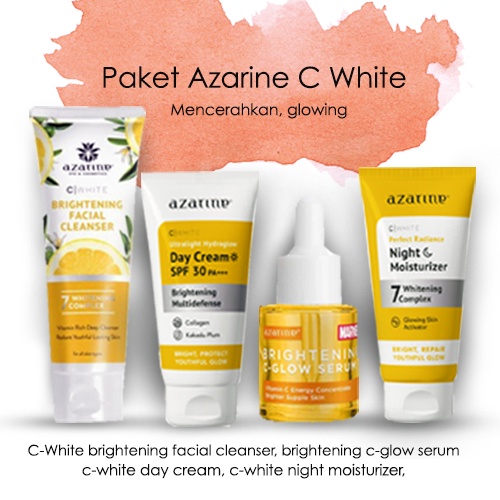Paket Azarine C-White Pemula Mencerahkan 4pcs - (Facial Cleanser 50ml + Brightening C-Glow Serum + D