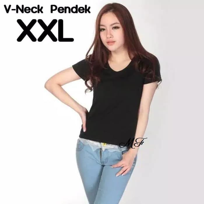 Kaos Atasan Jumbo Xxl T-shirt Murah Wanita Kekinian V-neck Spandex