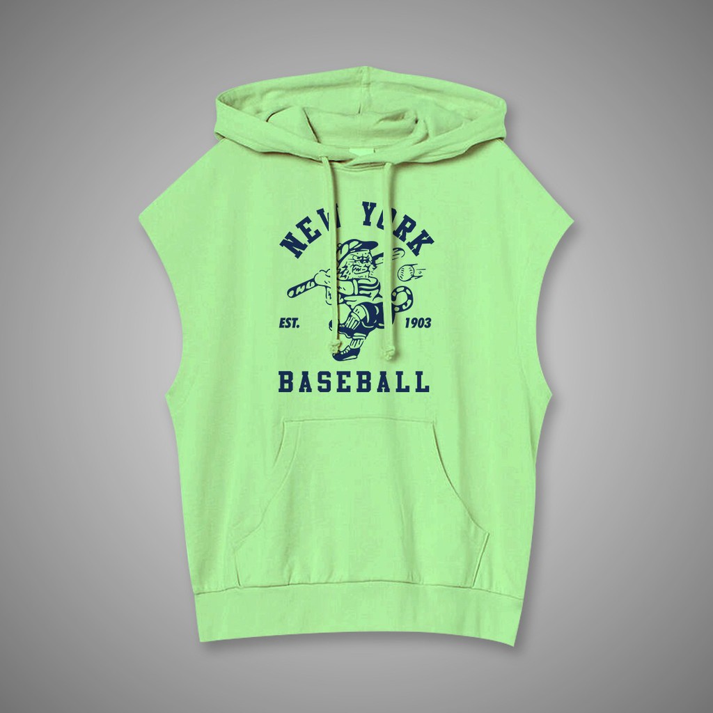 SLEEVELESS ROMPI HOODIE NEW YORK BASEBALL UNISEX FLEECE TEBAL HALUS TERBARU,