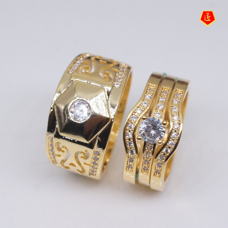 [Ready Stock]Fashion Diamond Couple Gold Ring