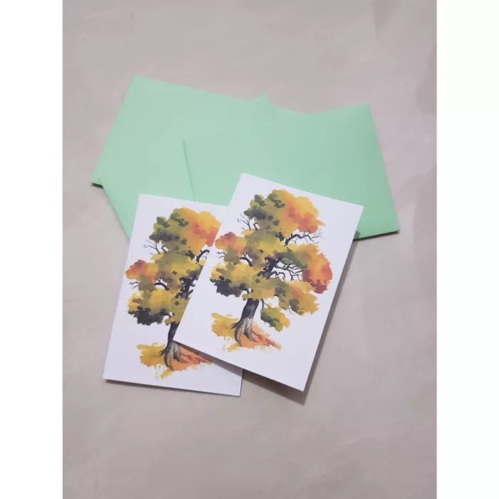 

kartu amplop ucapan kosong tema watercolor mini 1 set isi 4 uk. 9x7 cm - Hijau