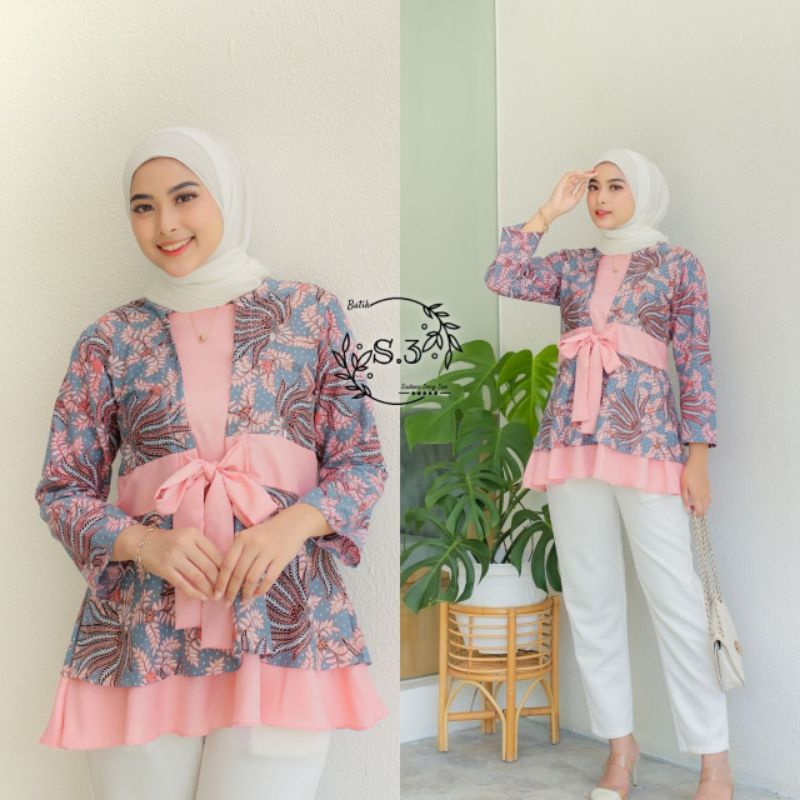 tey-17 Batik wanita ASJ SA HRB026 Kenongo Kemeja Tosca Pendek-1