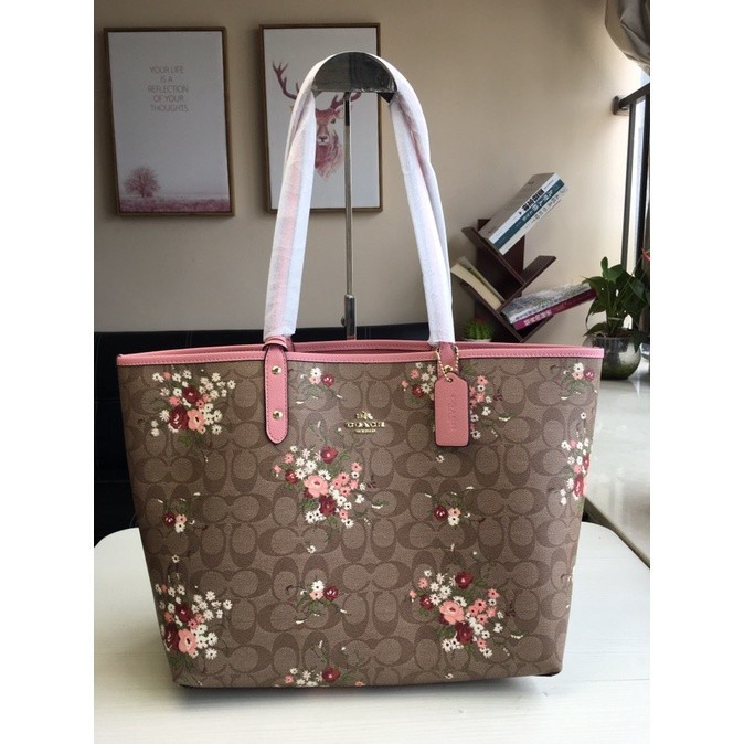 Tas Selempang Coach floral double-sided dual-purpose shopping bag