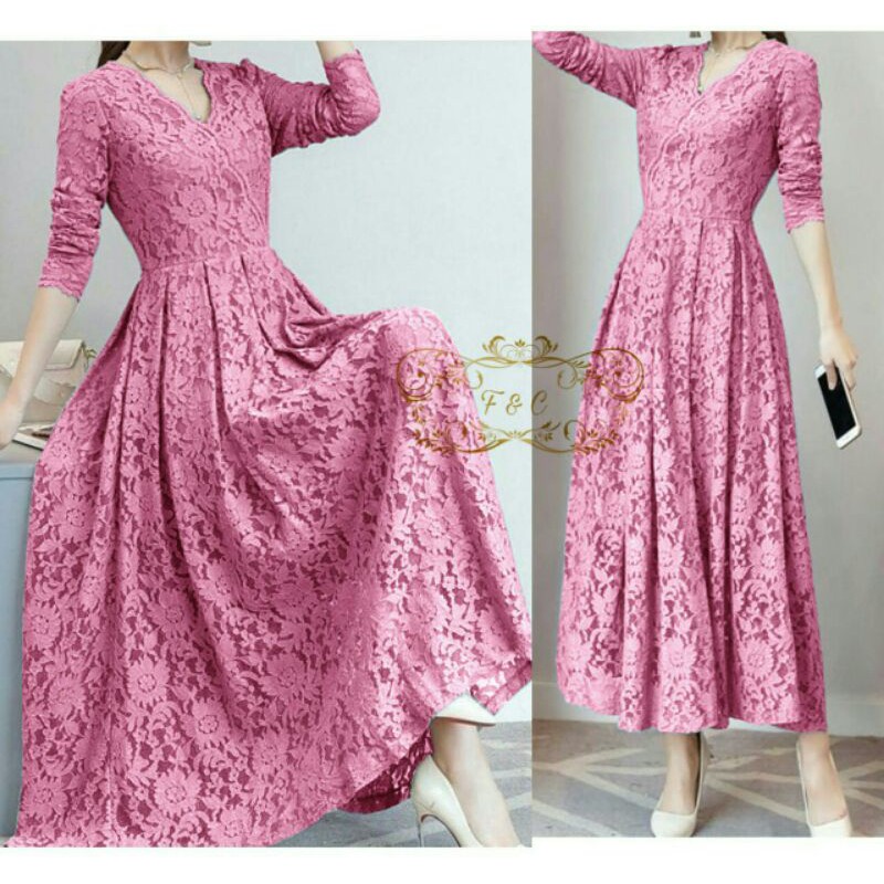 Dress  Brukat Maxi Cassie Long Dress Brukat Acara Pesta/ Dress Brukat Cantik Murah