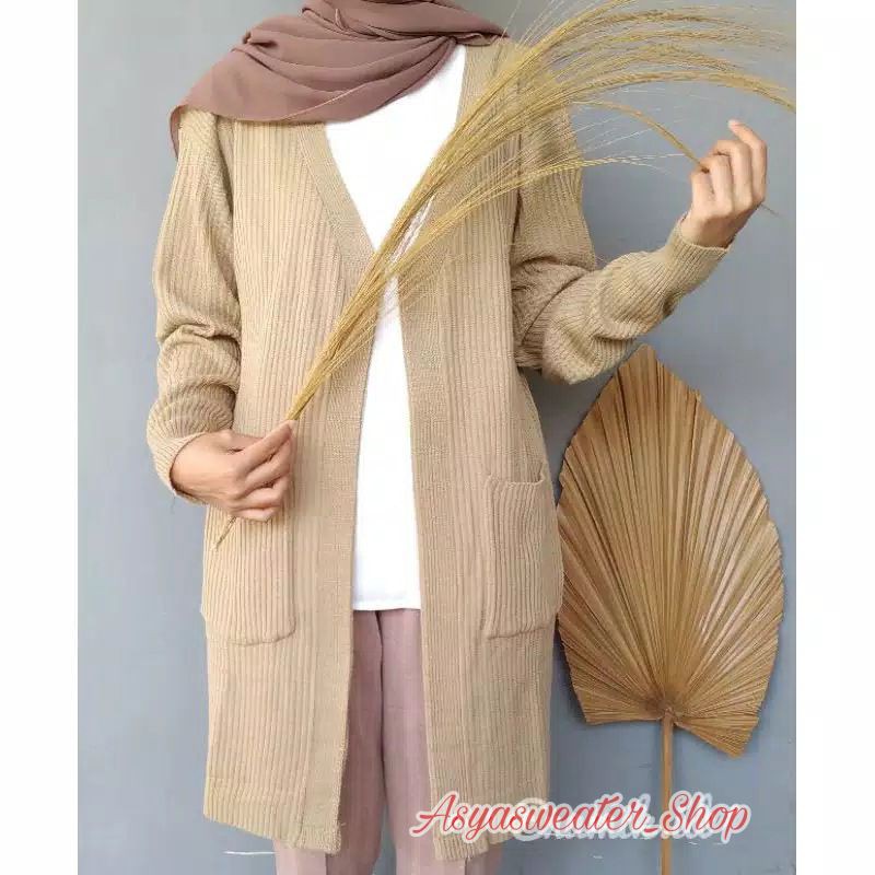 Syasweater - CARDIGAN PANJANG WANITA BELLE OVERSIZE Cardigan Wanita-Cream