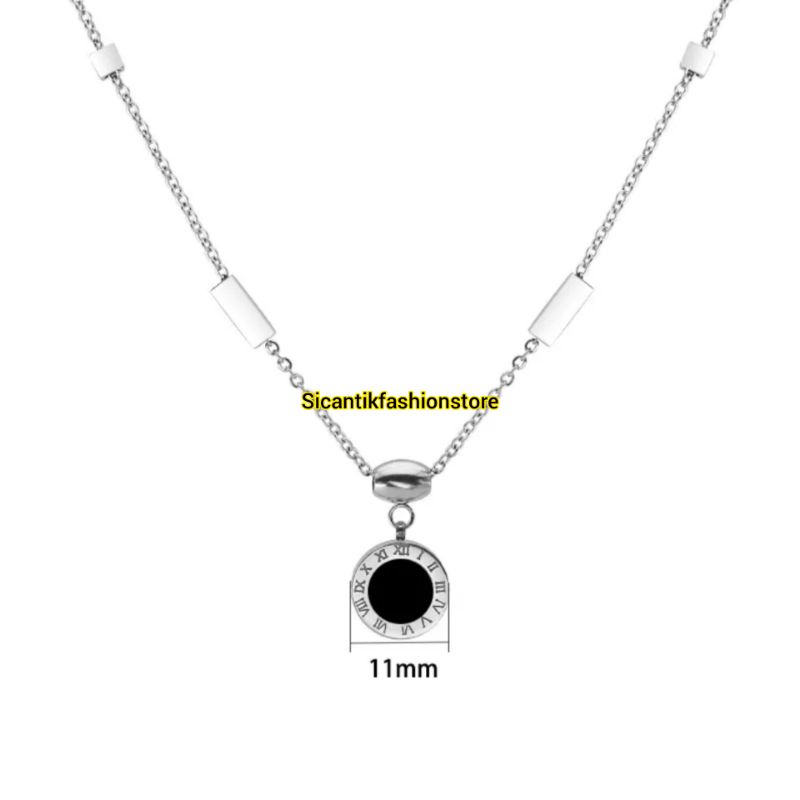 Kalung Titanium Silver Liontin Bulgari Angka Romawi Bolak balik Terlaris Terbaru Anti Karat Selamanya Kalung Titanium Fashion Wanita Kalung plus Liontin Silver