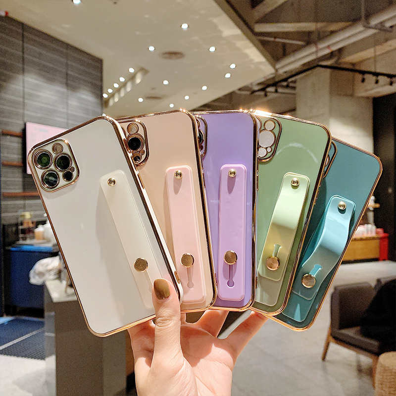 6D electroplating all-inclusive phone case dengan pergelangan tangan cocok untuk iPhone 12 / 12pro 12 mini iPhone 11/11 promax 7/8 / se iPhone 7plus / 8plus 6s / 6splus phone case