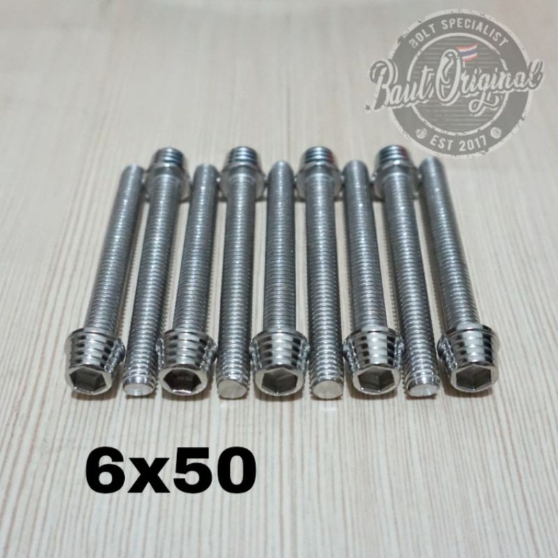 Baut probolt kerucut silver 6x50 drat 10 panjang 5cm heng thailand harga satuan