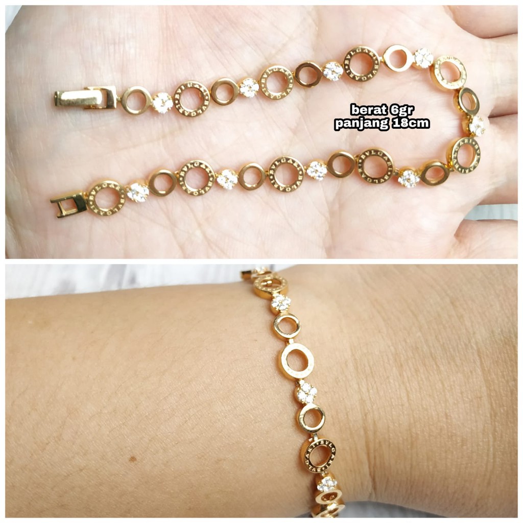 GELANG BULAT BV MATA GOLD PERAK ASLI S925 GLOBAL JEWELLERY CI036