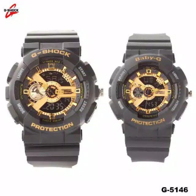 JAM TANGAN G-SHOCK CASIO DUAL TIME COUPLE GA-110 HITAM LIST GOLD