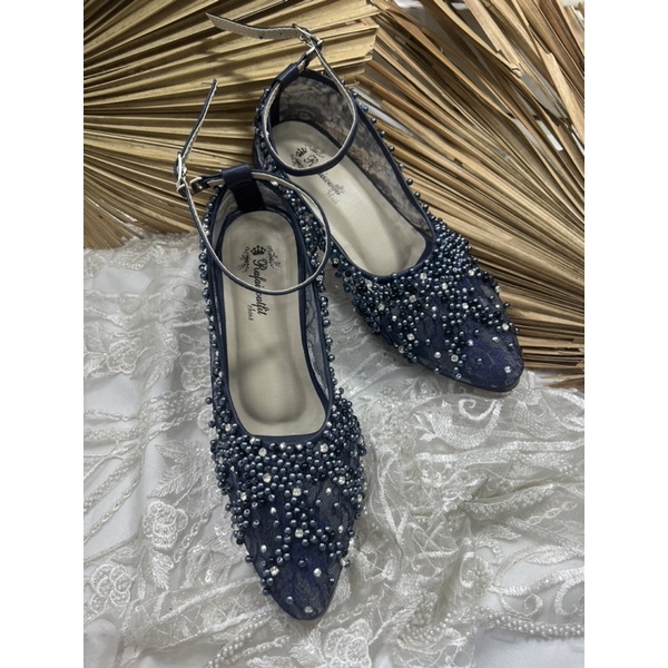 sepatu pengantin wanita Marsha navy tinggi 7cm lancip