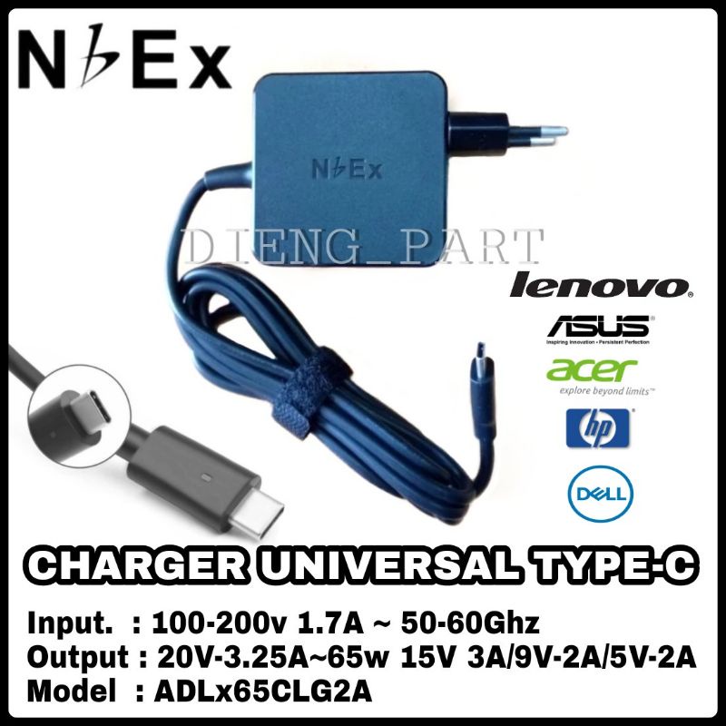 Adaptor Charger Asus Lenovo Dell HP UNIVERSAL TYPE-C Original NBEX 20V 3.25A 65W Type C 65 Watt