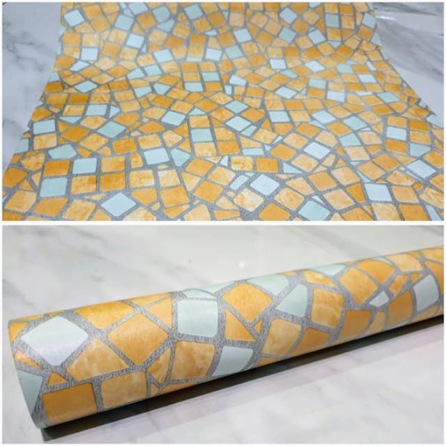 Wallpaper sticker dinding motif kramik kuning