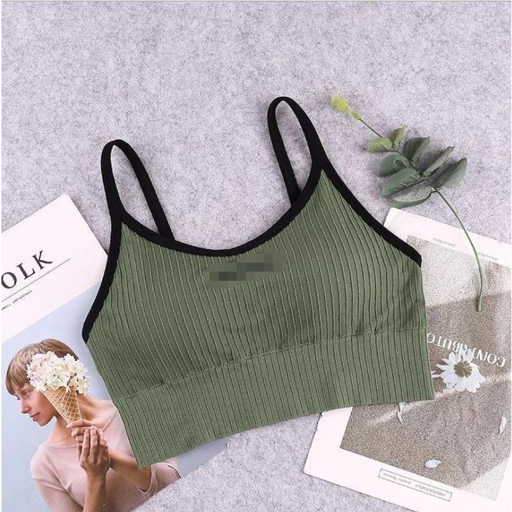 Gratis Ongkir - F5215 Pakaian Dalam Olahraga Wanita / Bra Sport Wanita Tanpa Kawat / BH Gym-Hijau Tua
