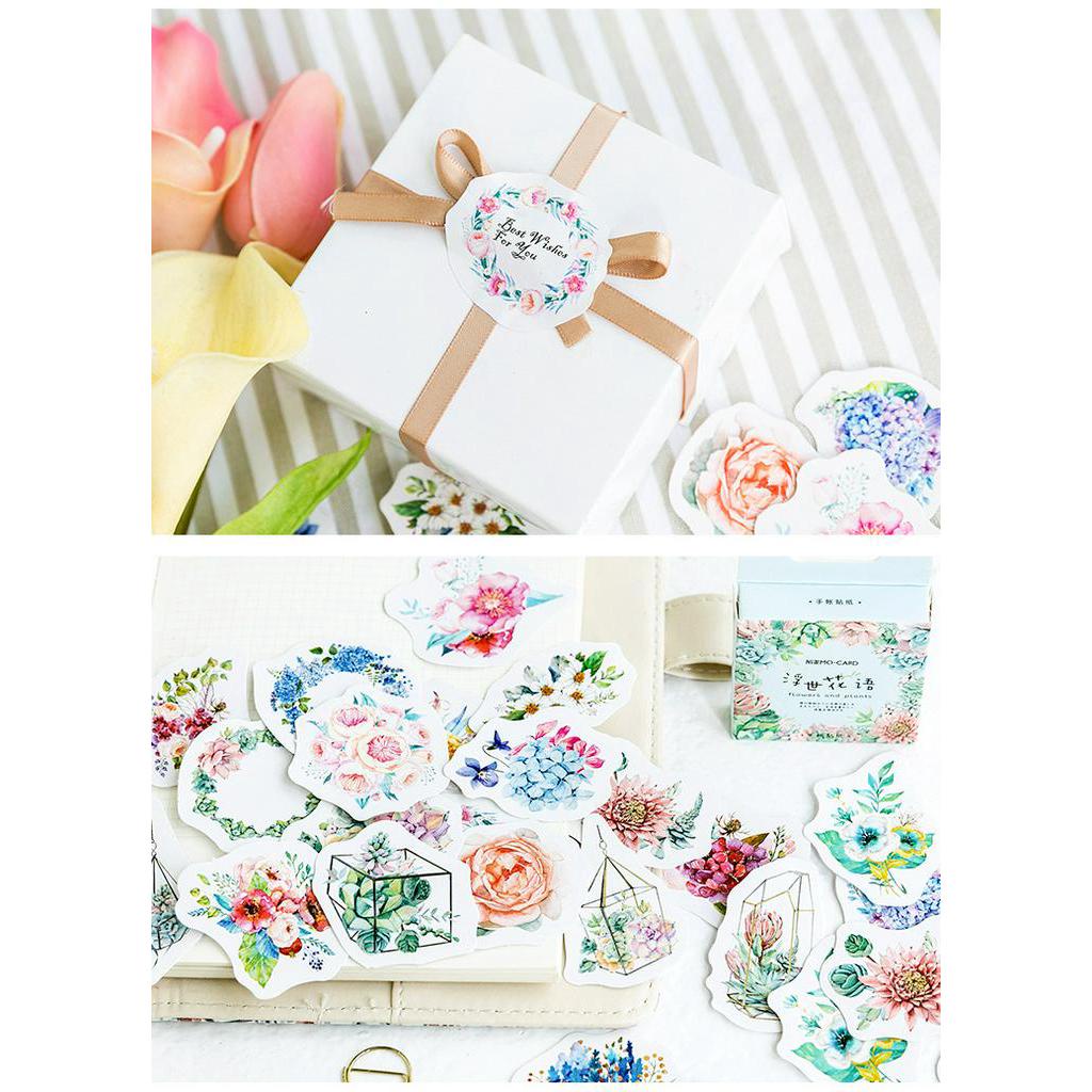 46pcs/set Stiker Motif Bunga Dan Tanaman Warna-Warni Untuk Jurnal/Scrapbook