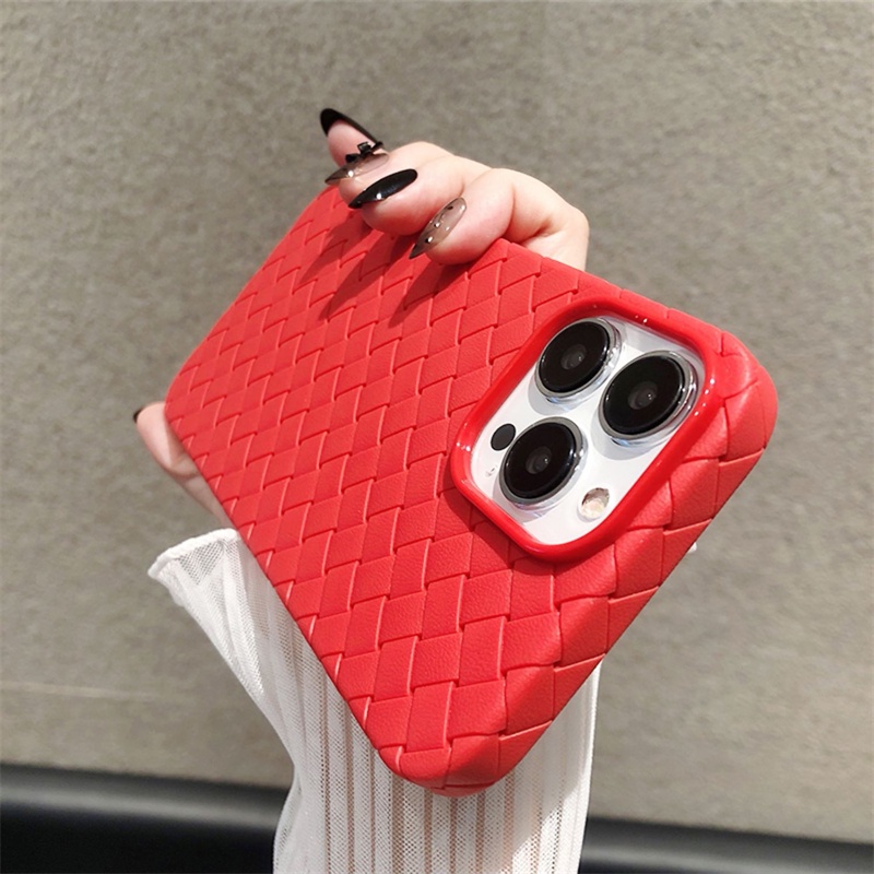 Case Bahan Kulit Woven Ultra Tipis Untuk iPhone 13 12 11 Pro X XS MAX XR