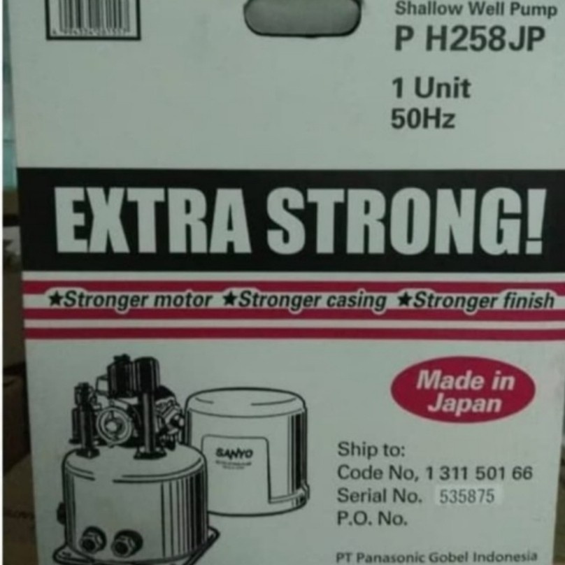 PH258JP SANYO POMPA AIR AUTO TABUNG PUTIH WATER PUMP SANYO PH 258 JP