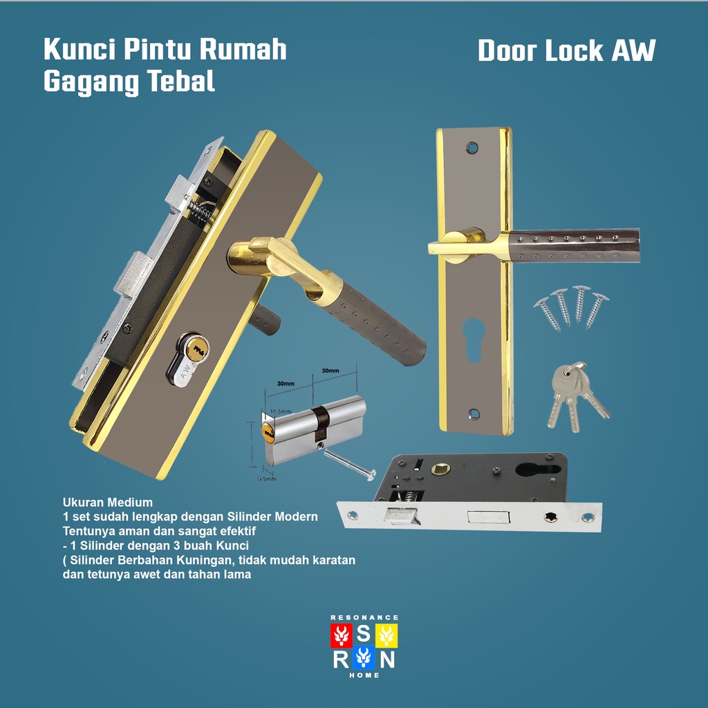 Set Gagang Kunci Pintu Rumah Tanggung 25CM Bahan Stainless Tebal Resonance Home