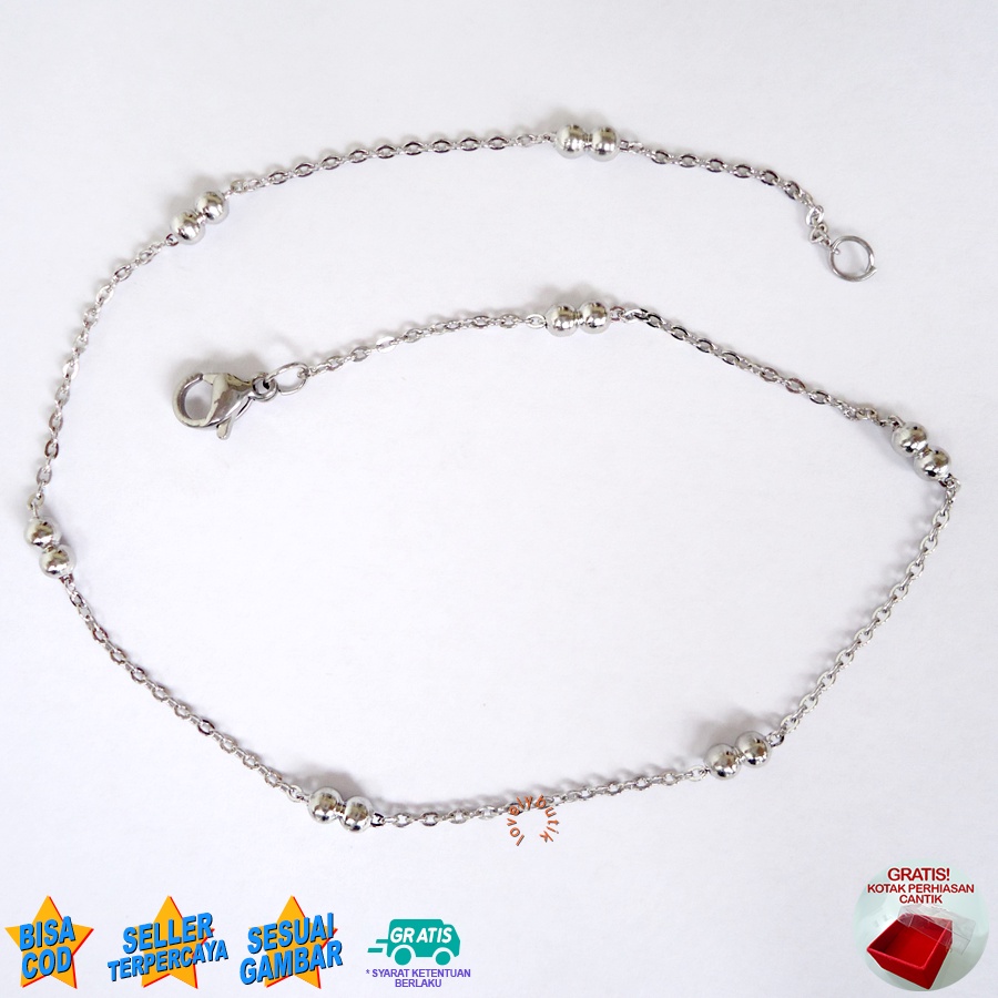 Lovelybutik - Gelang Kaki Dewasa Titanium Anti Karat B3rti Anklet Gelang Kaki Wanita Titanium Model Rantai Biji Lada BONUS TEMPAT PERHIASAN