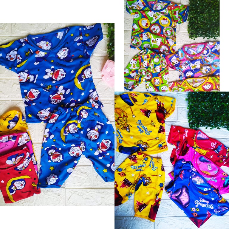 Setelan Anak Perempuan FP ANIMASI | Motif Karakter Anak Lucu | Size S-M-L-XL | Real Picture