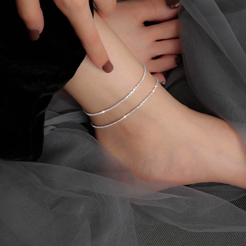 Gelang Kaki Rantai Multi Layer Bandul Hati Warna Silver Untuk Wanita