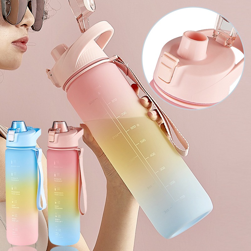 Botol Minum Motivasi 1 liter Tutup Flip Drink Reminder Botol Minum Tumbler Olahraga Sport Unik 1 liter-1