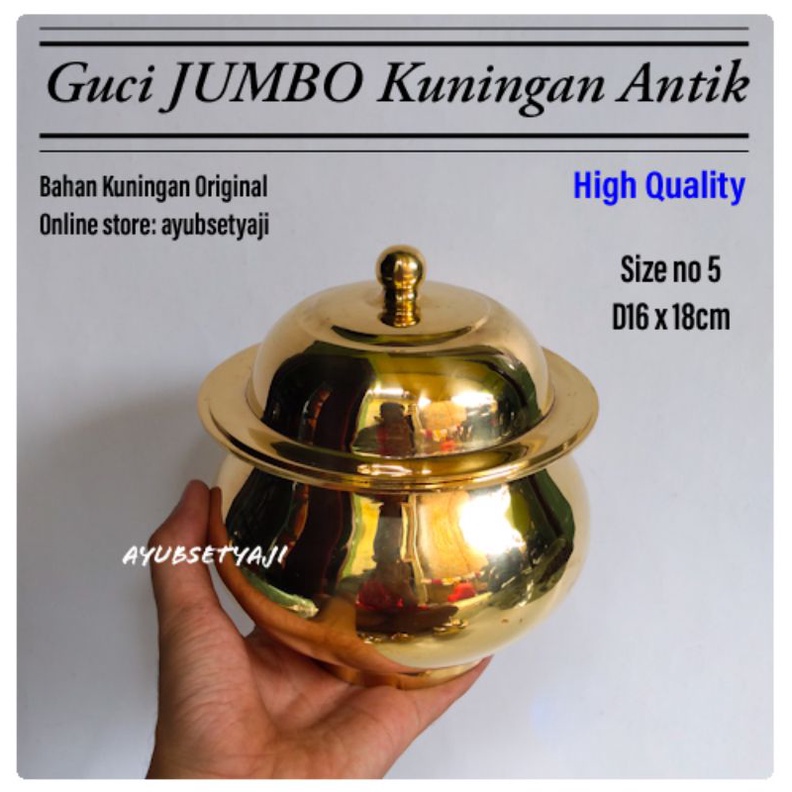 Guci Kuningan 05 (D16cm) JUMBO BESAR Bokor Kuningan antik FULL BRASS SOLID no5 Tempat Dupa Ratus Wad