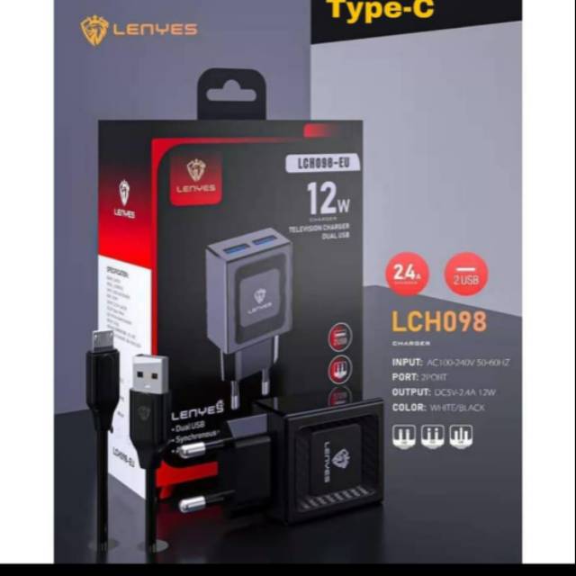 Travel charger lenyes LCH-098 2usb 12watt-casan tipe c
