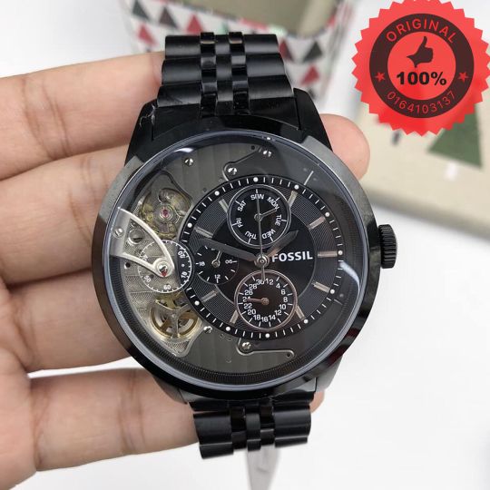 Jam Pria Fossil ME-1136 Full Black Original 2 T + Tin Box