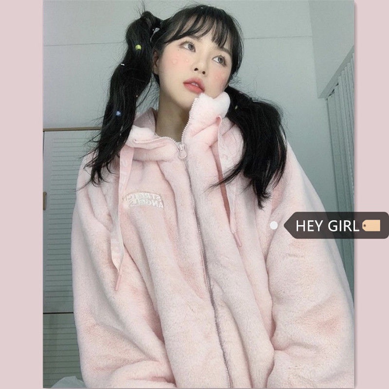 Musim Gugur dan Musim Dingin Gaya Korea Chic Bubuk Merah Muda Lembut Mengurangi Usia Hangat Mewah Bu