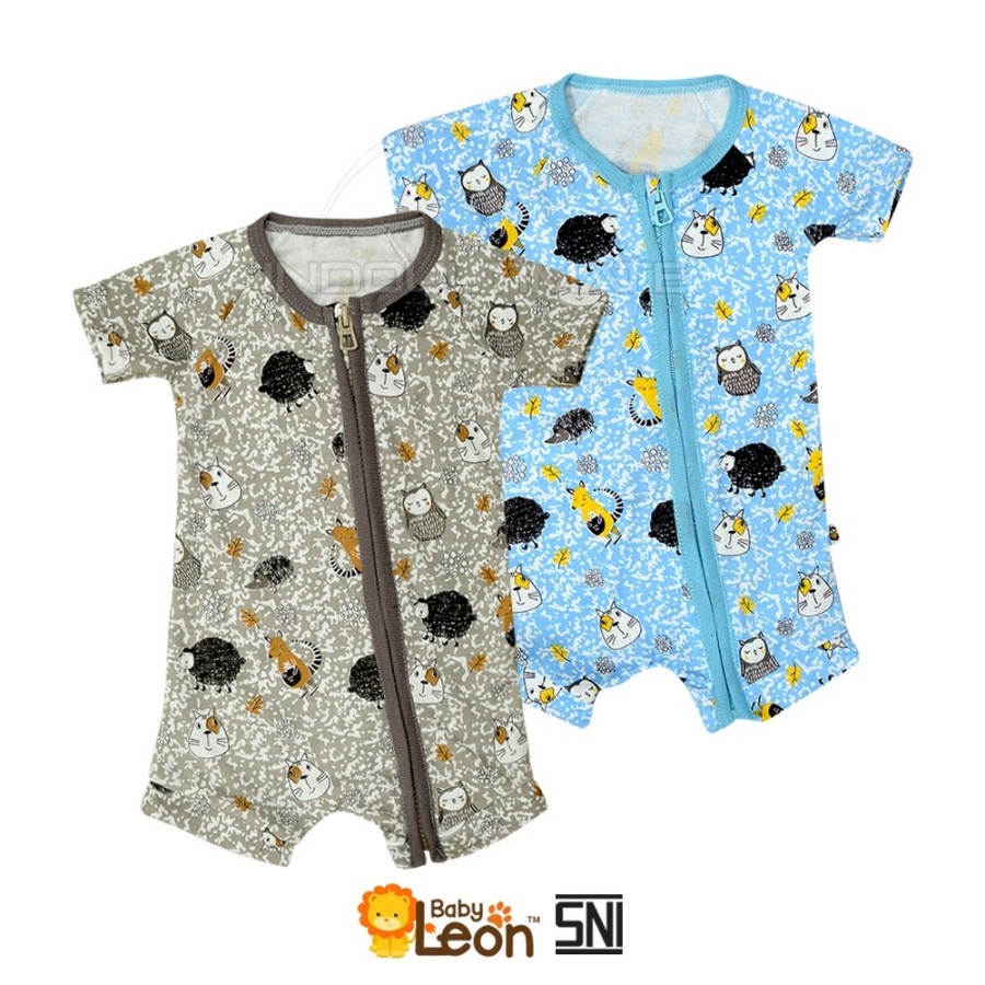 Baby Leon Jumper Pendek Rengan Resleting - Jumpsuit Baby 0-12 Bulan