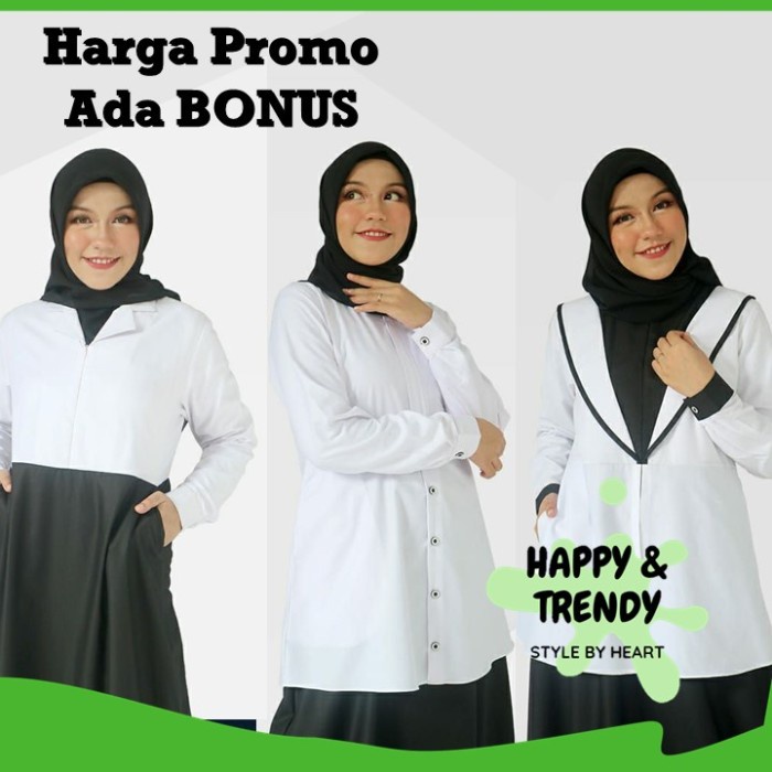 WANITA-PNS-SERAGAM- BAJU GAMIS SERAGAM PEMDA PNS PDH WANITA KERJA SYARI BUSUI HITAM PUTIH - RANDOM,