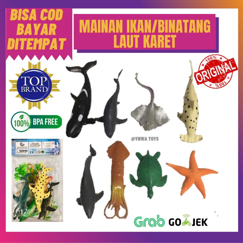 MAINAN ANAK BINATANG IKAN LAUT KARET/MAINAN HEWAN LAUT KARET/MINIATUR IKAN/MAINAN HIU PAUS