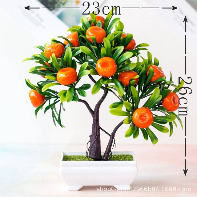 BUNGA PLASTIK TANAMAN BUAH -SAYUR + POT BUNGA DECORATION CHILI ORANGE PEACH ARTIFICIAL-6