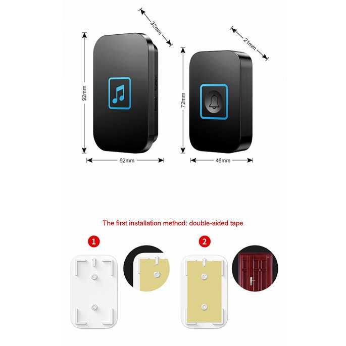 Bel Pintu Rumah Alarm Darurat Sign Wireless Doorbell LED 60 Tunes