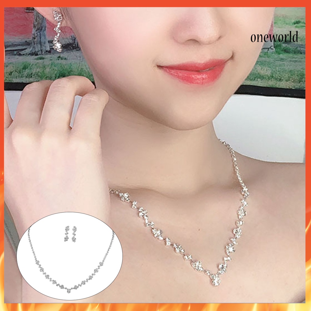 2pcs / Set Kalung Anting Choker Berlian Imitasi Bentuk Geometris